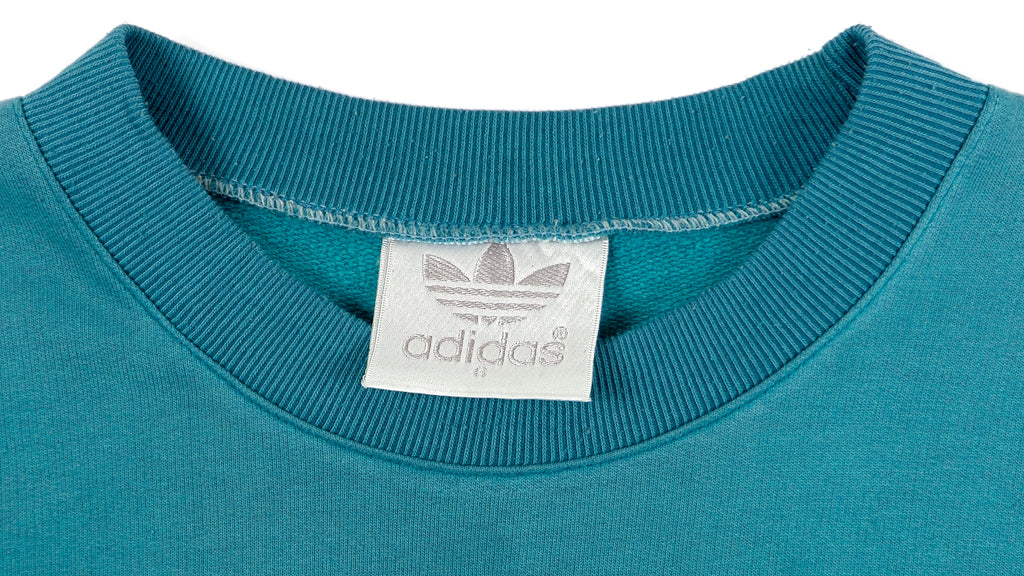 Adidas - Blue Spell-Out Crew Neck Sweatshirt 1990s Medium Vintage REtro