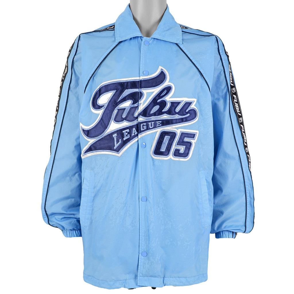 FUBU - Blue Fubu League 05 Tape Logo Button-Up Jacket 1990s Large Vintage Retro