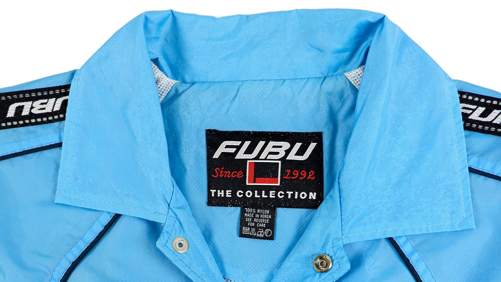 FUBU - Blue Fubu League 05 Tape Logo Button-Up Jacket 1990s Large Vintage Retro