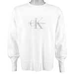 Calvin Klein - White Spell-Out Crew Neck Sweatshirt 1990s Large