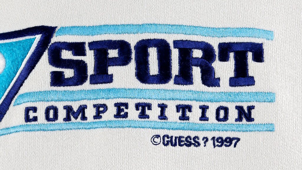 Guess - White Spell-Out Crew Neck Sweatshirt 1997 Large Vintage Retro