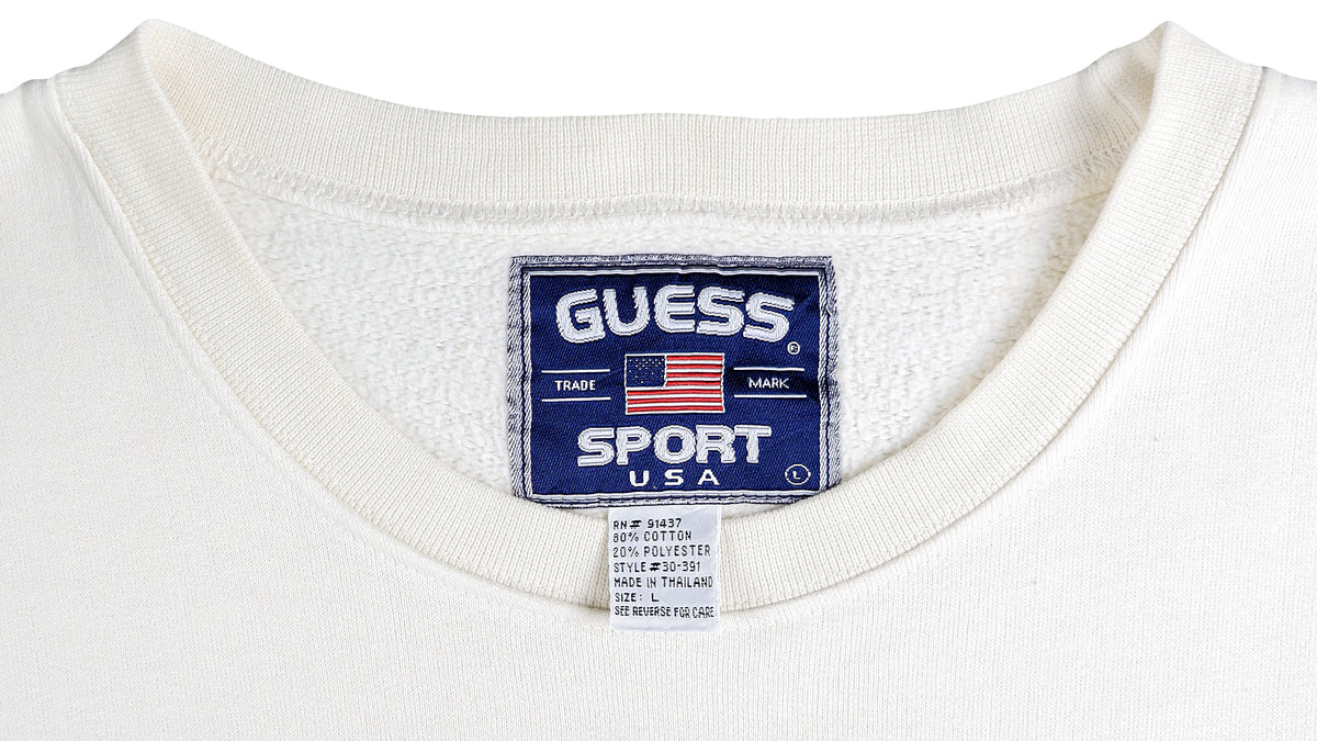 Guess - White Spell-Out Crew Neck Sweatshirt 1997 Large Vintage Retro