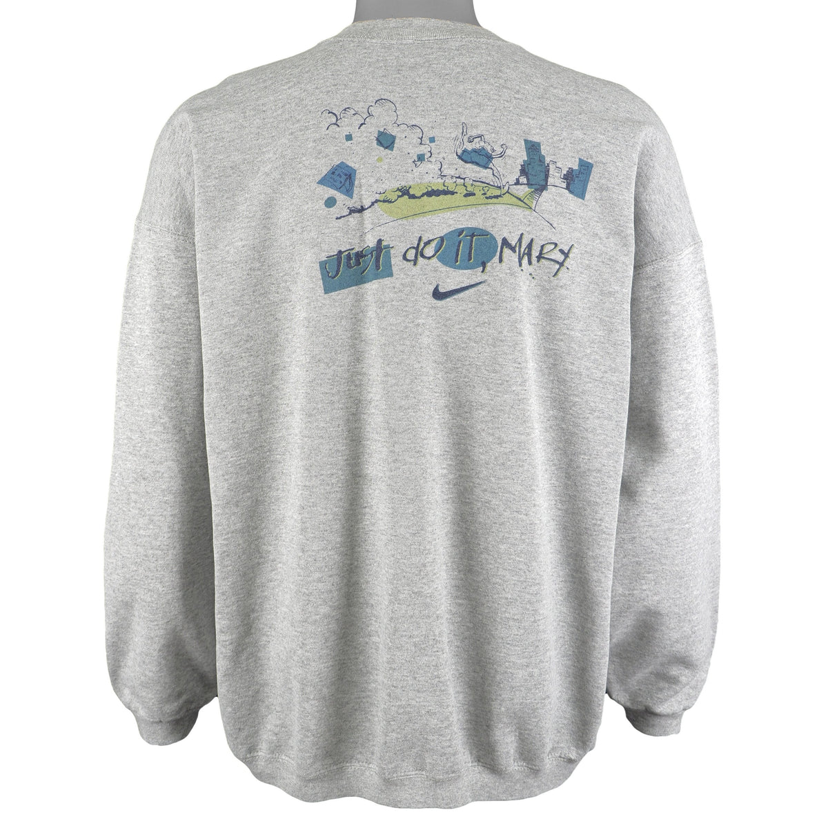Nike - Grey Just Do It, Mary Spell-Out Crew Neck Sweatshirt 1990s Medium Vintage Retro