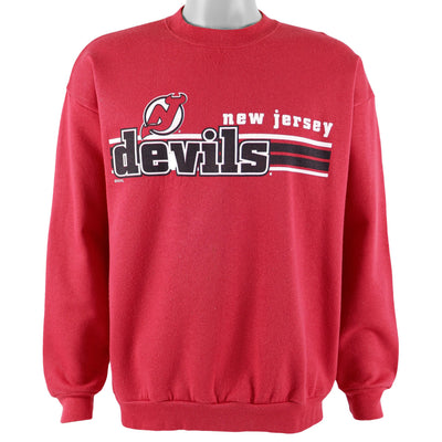 NHL (Logo 7) - New Jersey Devils Crew Neck Sweatshirt 1990s Large