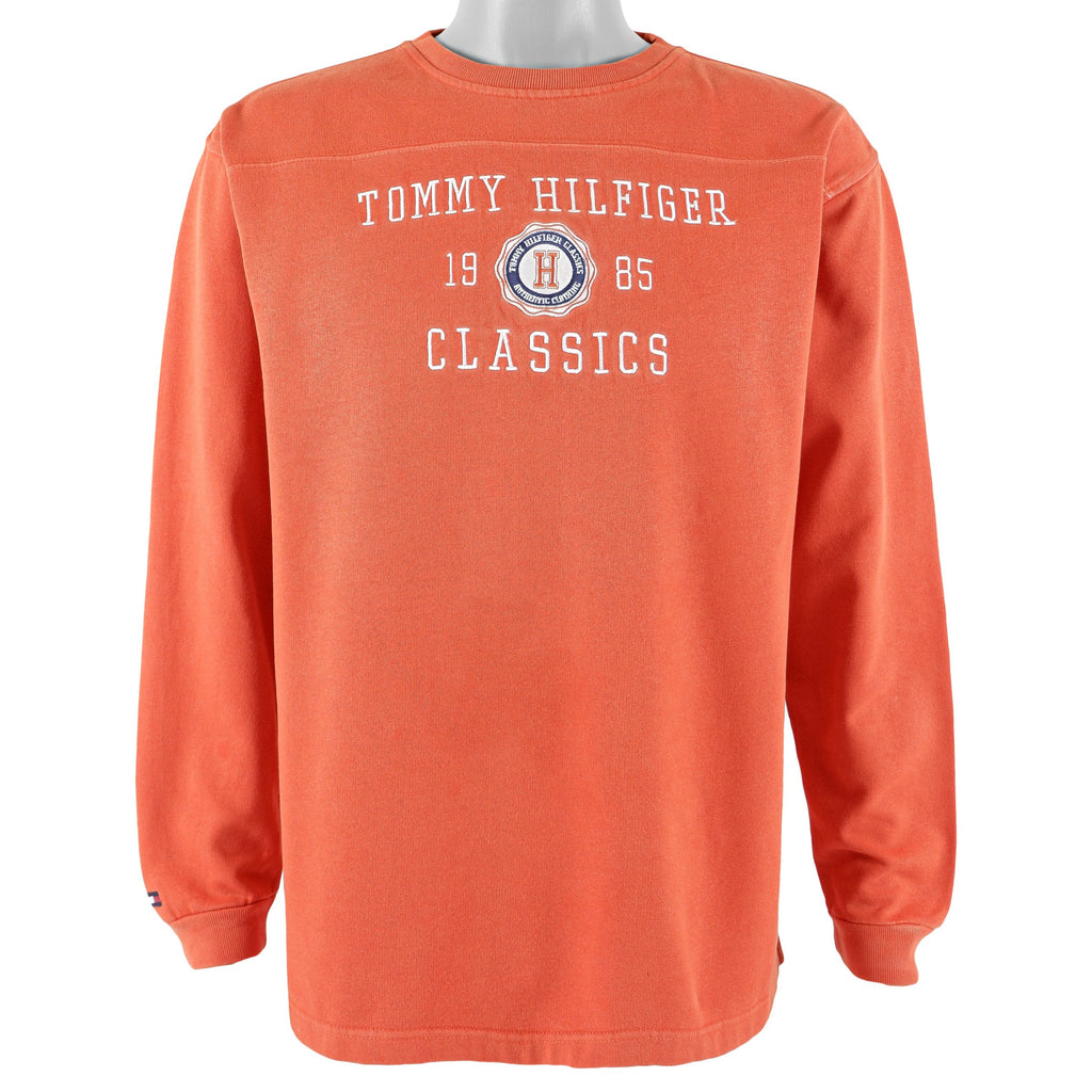 Tommy Hilfiger - Orange spell-Out Crew Neck Sweatshirt 1990s X-Large Vintage Retro