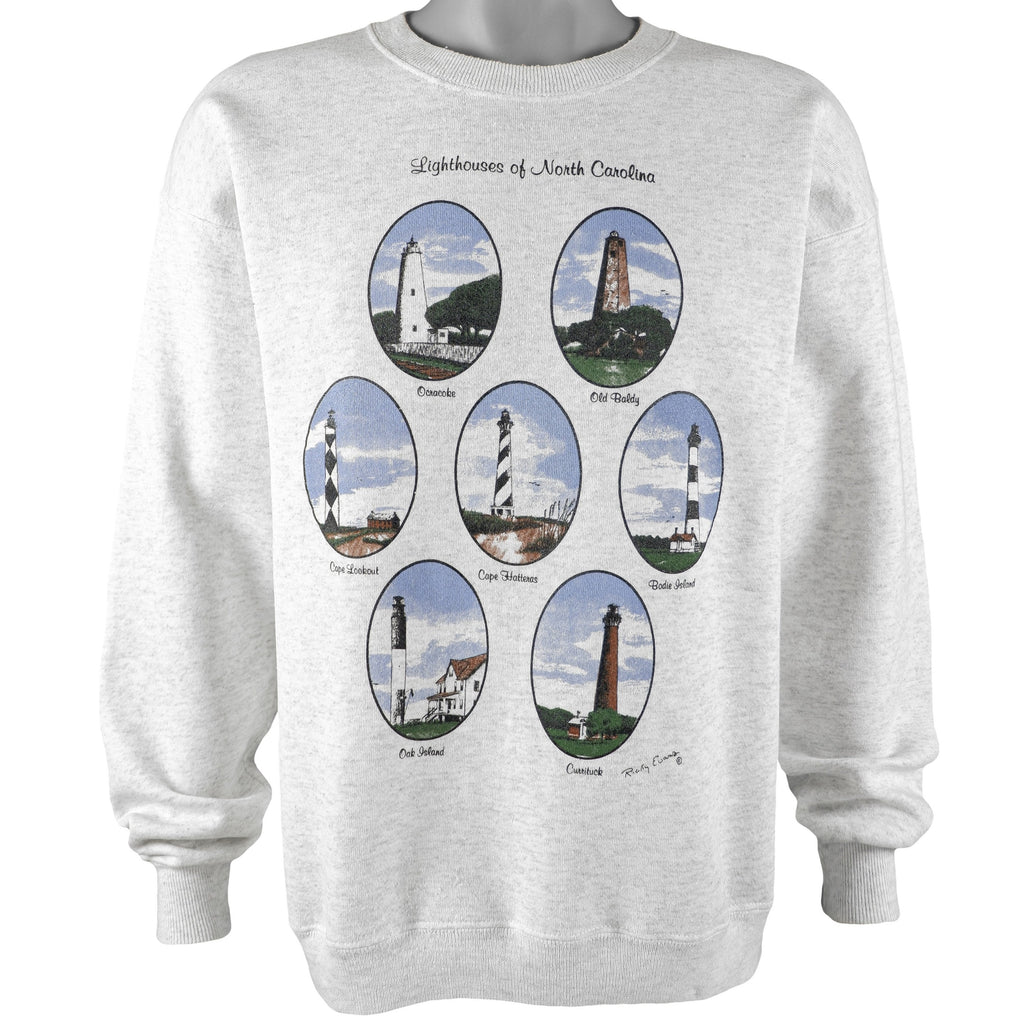 Vintage (Lee) - Lighthouses of North Carolina Crew Neck Sweatshirt 1990s Large Vintage Retro
