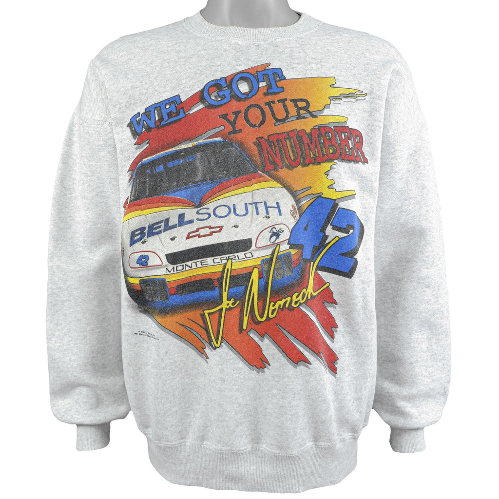 NASCAR (Hanes) - Joe Nemecheck#42, Bell South Car Crew Neck Sweatshirt 1997 Large Vintage Retro 