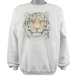 Vintage (Hanes) - Grey Tiger Printed Crew Neck Sweatshirt 1990s X-Large