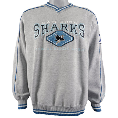 NHL (Lee) - San Jose Sharks V-Neck Sweatshirt 1990s Large