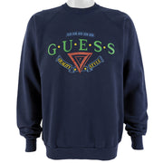 Guess - Dark Blue Spell-Out Crew Neck Sweatshirt Large Vintage Retro