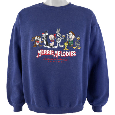 Looney Tunes - Merrie Melodies Embroidered Sweatshirt 1990s X-Large