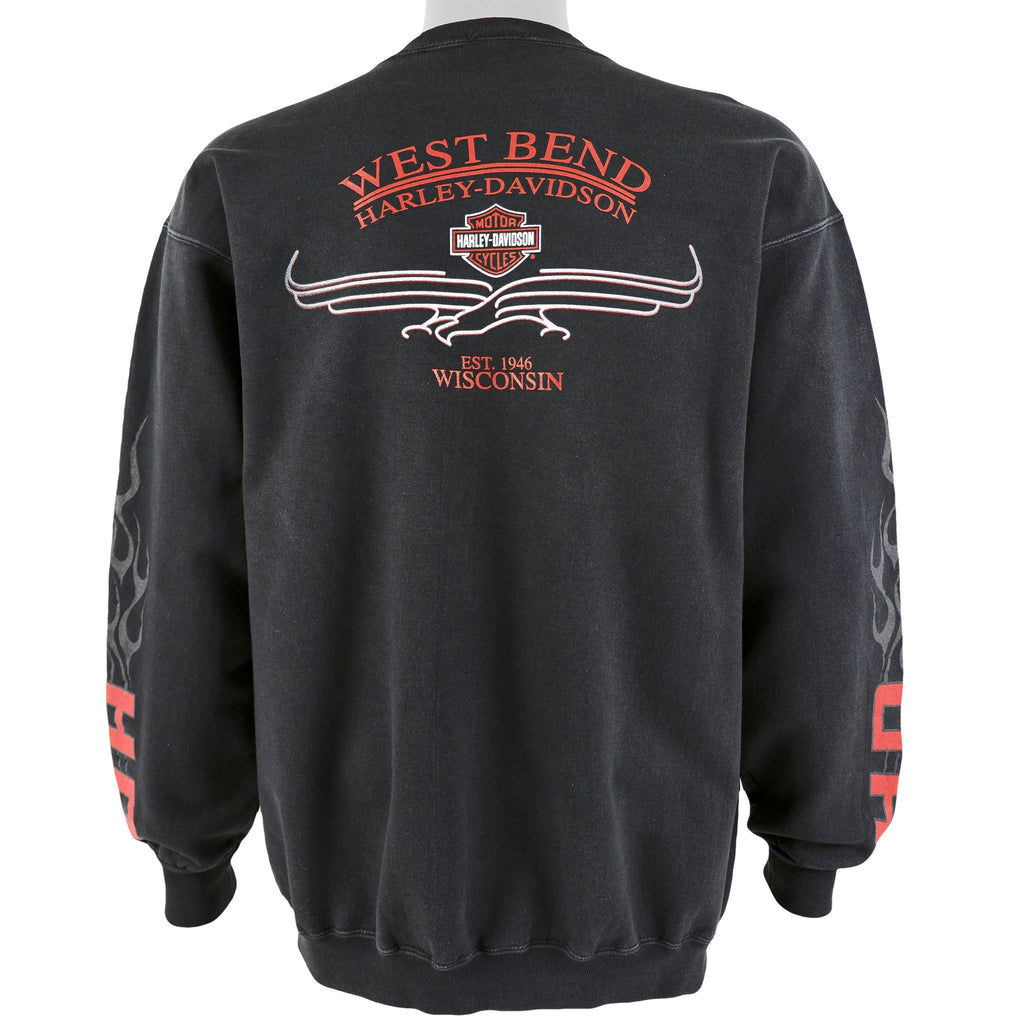 Harley Davidson - Black Spell-Out Sweatshirt 1990s Medium Vintage Retro