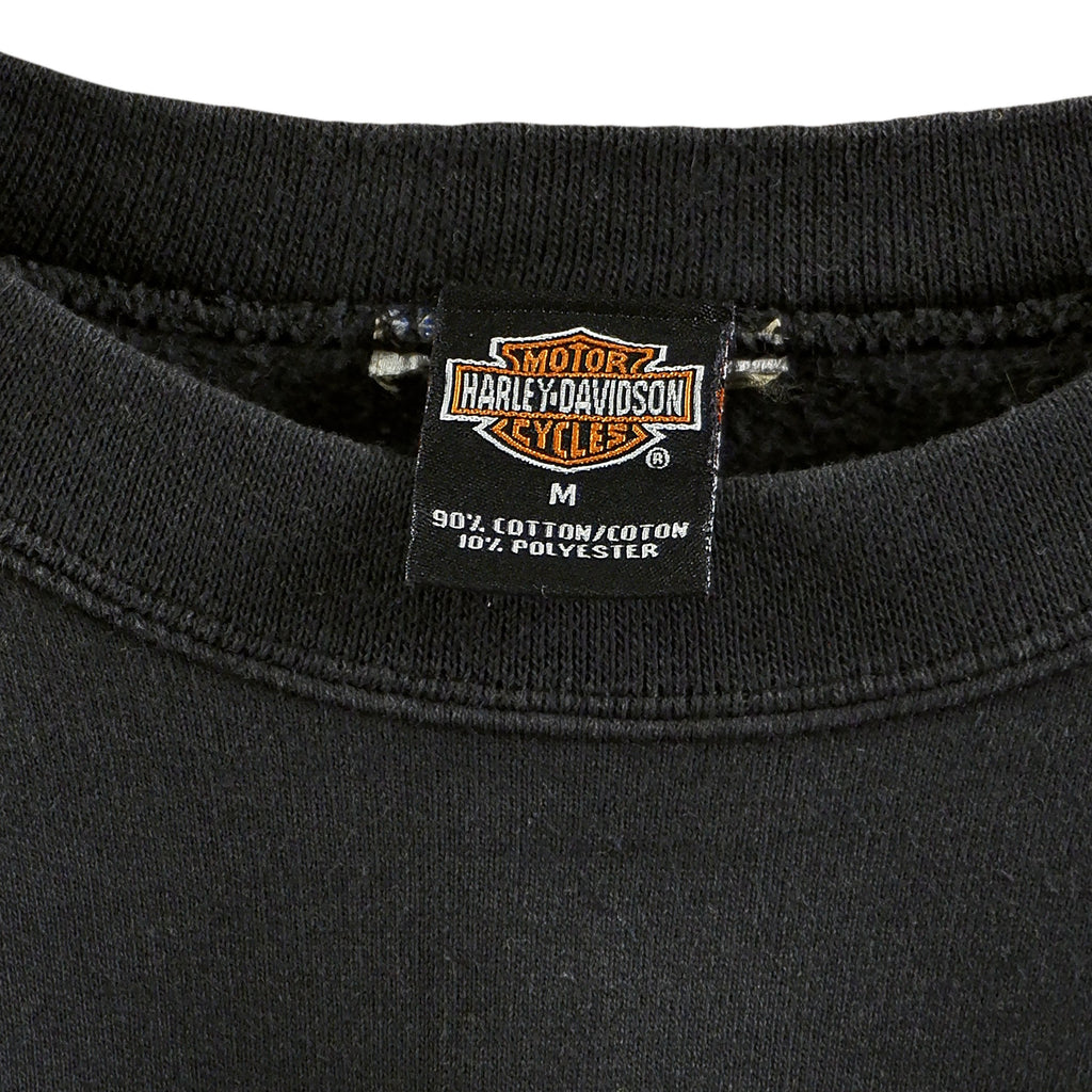Harley Davidson - Black Spell-Out Sweatshirt 1990s Medium Vintage Retro