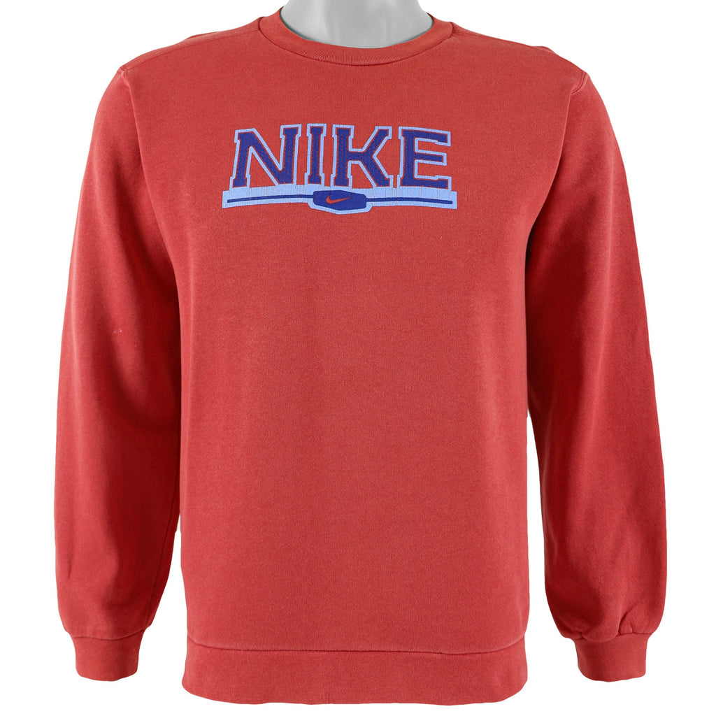 Nike - Red Big Logo Crew Neck Sweatshirt 1990s Medium Vintage Retro