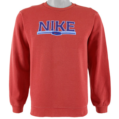 Nike - Red Big Logo Crew Neck Sweatshirt 1990s Medium