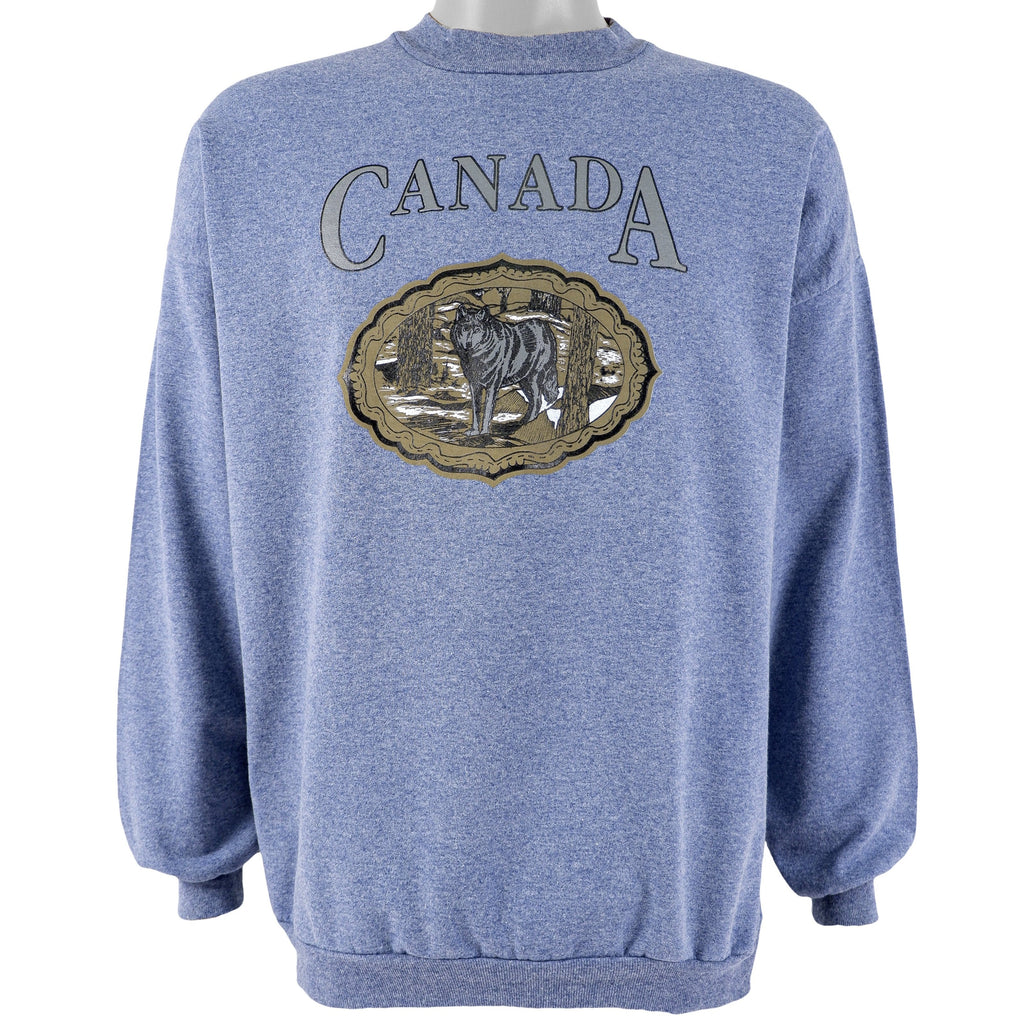 Vintage - Blue Canada - Wolf Crew Neck Sweatshirt 1990s X-Large Vintage Retro