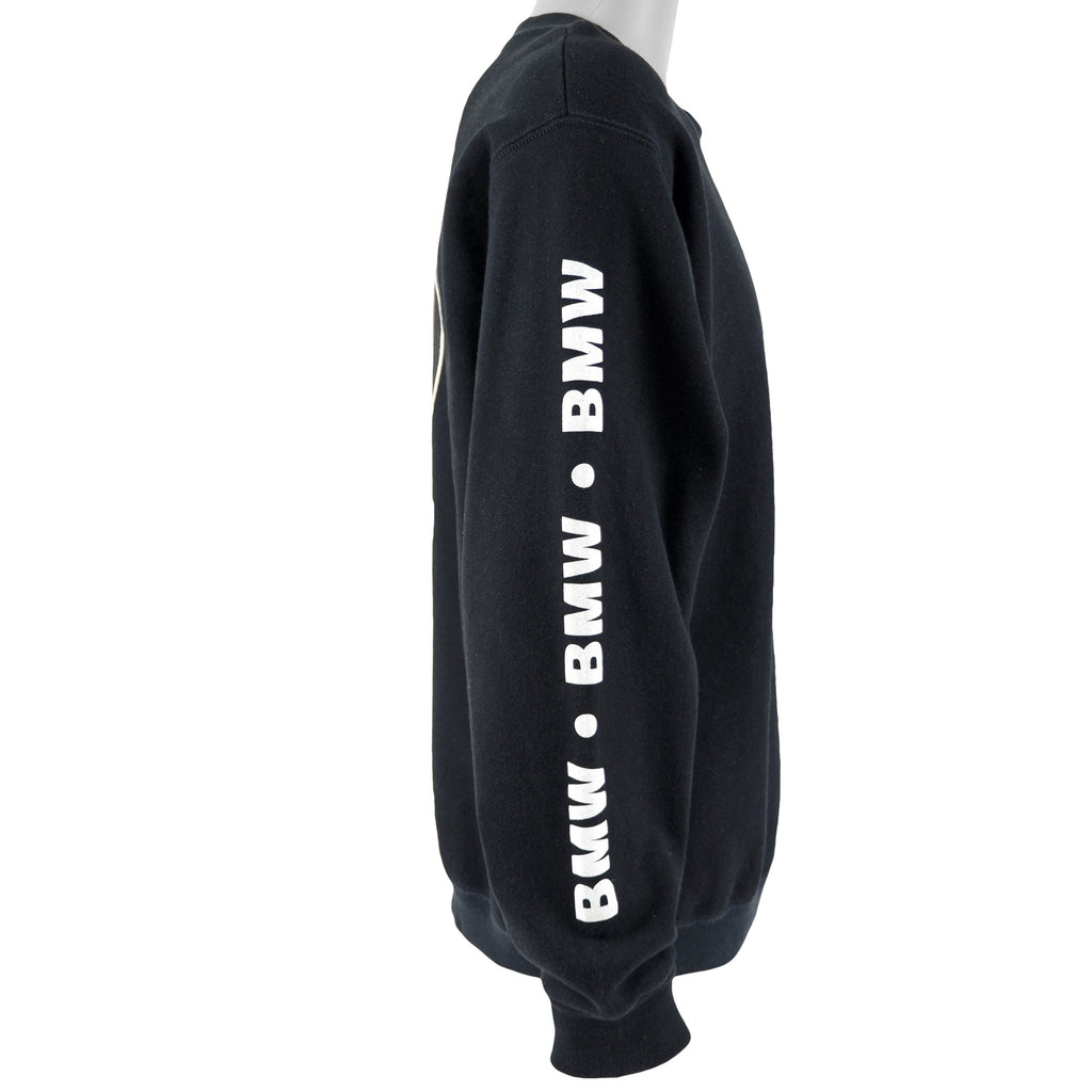 Vintage - Black BMW Spell-Out Crew Neck Sweatshirt 1990s Large Vintage Retro