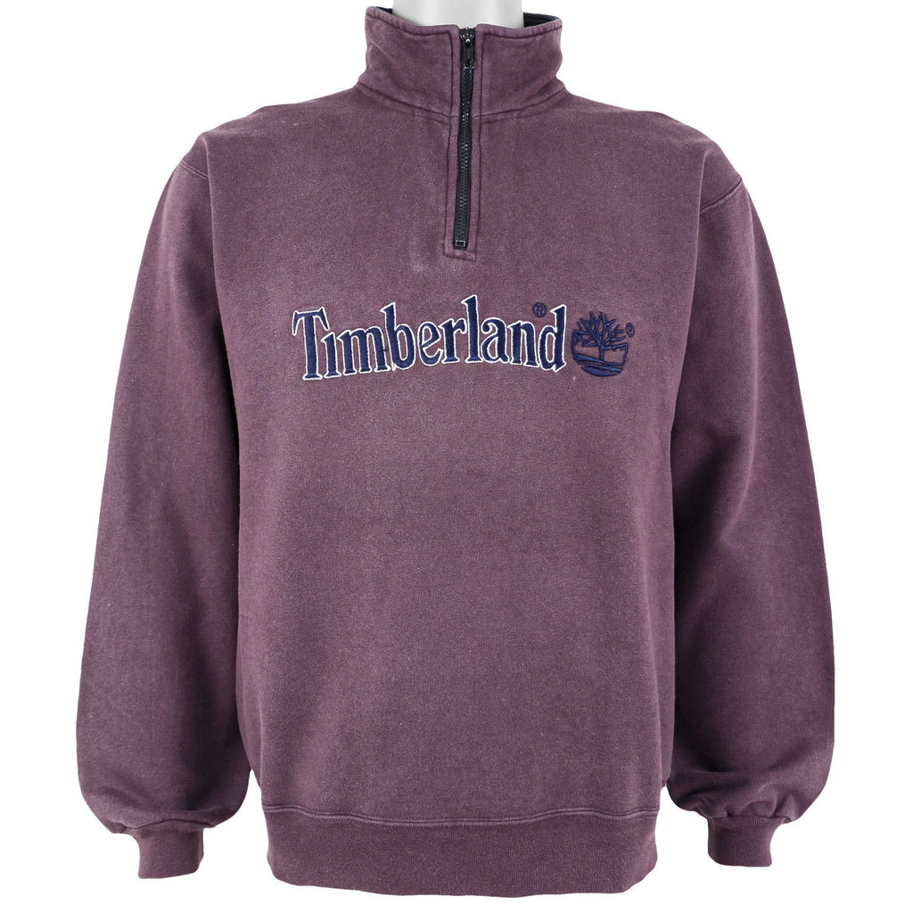 Timberland - Purple Spell-Out 1/4 Zip Sweatshirt 1990s Medium Vintage Retro 