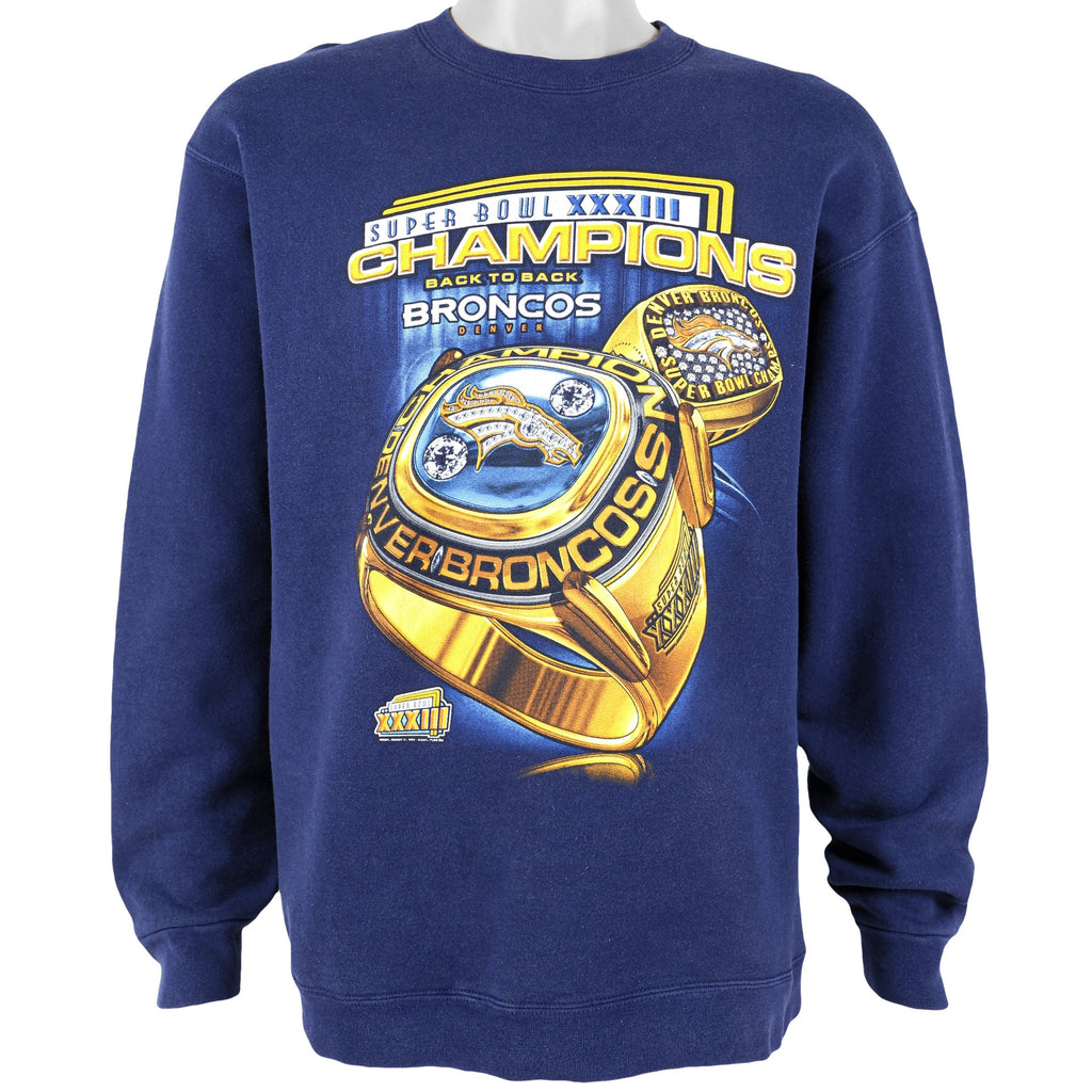 NFL (Pro Player) - Super Bowl XXXIII Broncos Crew Neck Sweatshirt 1999 Large Vintage Retro Football