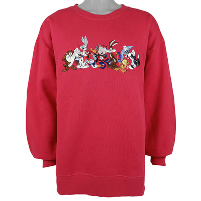 Looney Tunes - Red Embroidered Sweatshirt 1990s XX-Large