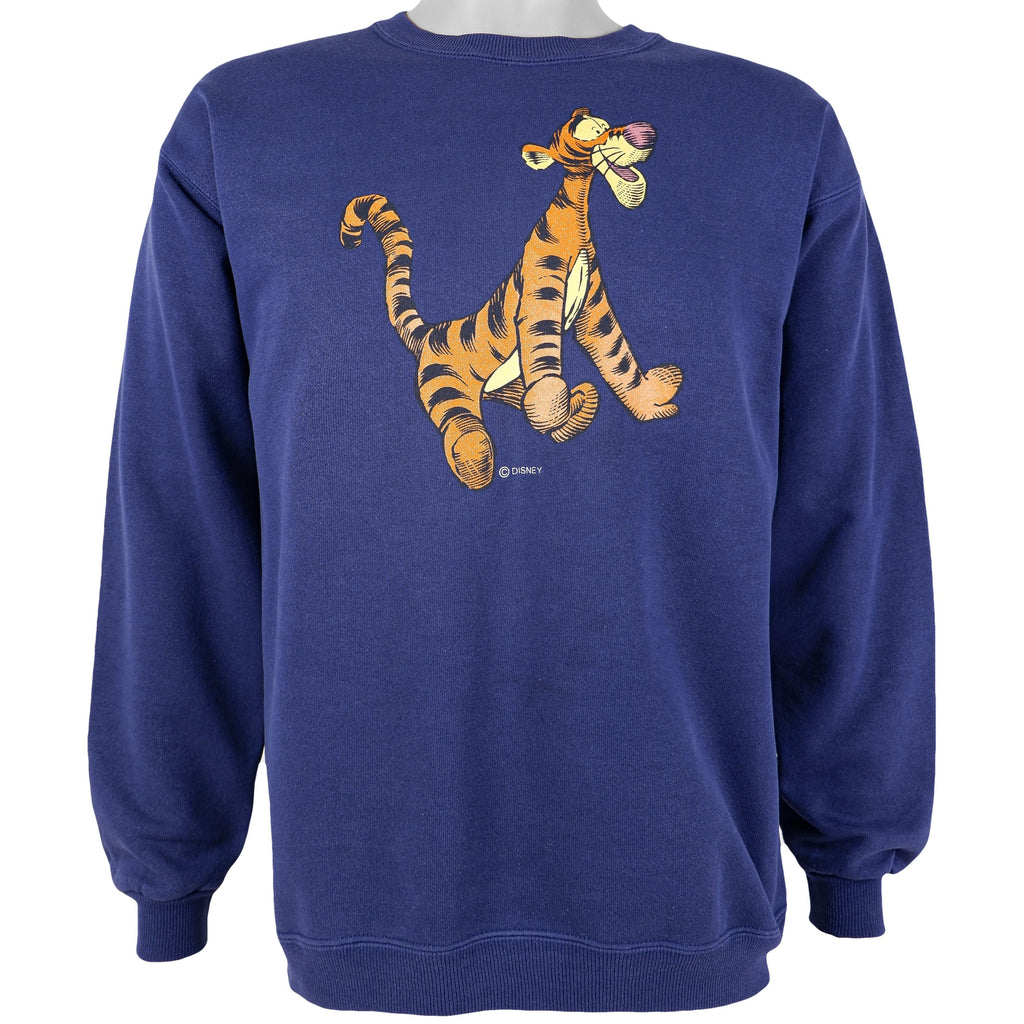 Disney - Blue Tigger Crew Neck Sweatshirt 1990s Medium Vintage Retro