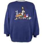 Looney Tunes - Blue Embroidered Crew Neck Sweatshirt 1990s X-Large Vintage Retro