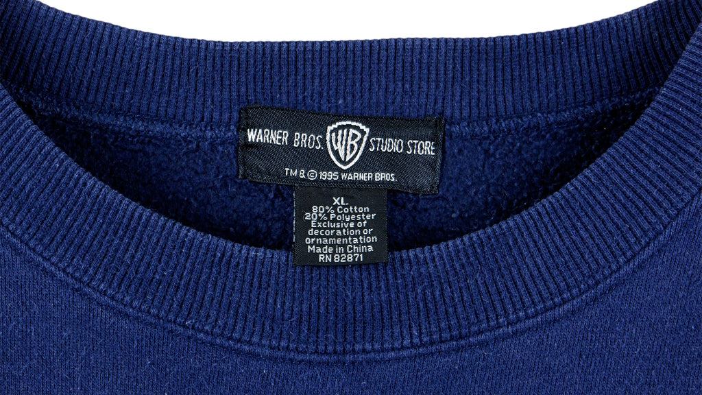Looney Tunes - Blue Embroidered Crew Neck Sweatshirt 1990s X-Large Vintage Retro