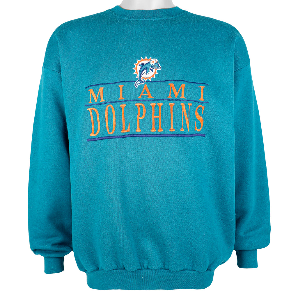 NFL (Logo 7) - Miami Dolphins Embroidered Sweatshirt 1990s Large Vintage Retro Football