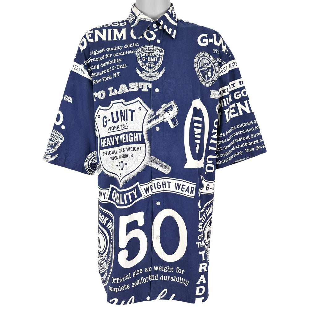 Vintage (G Unit) - Blue Over Printed Spell-Out Button Up T-Shirt 2000s XXX-Large Vintage Retro