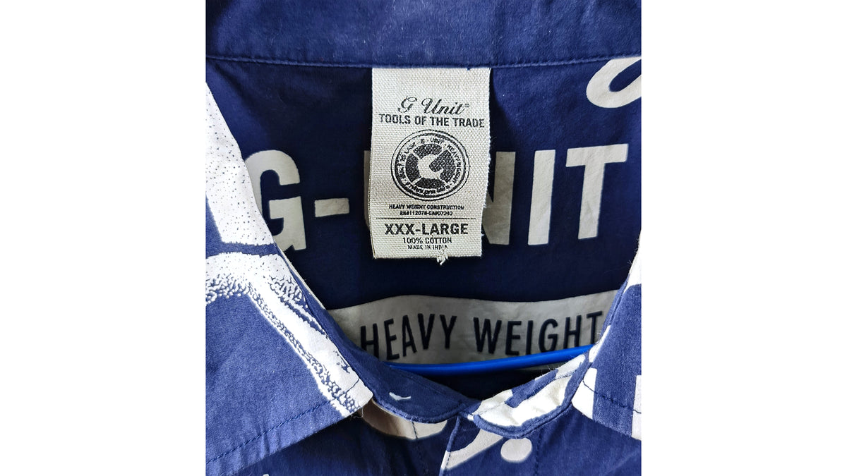 Vintage (G Unit) - Blue Over Printed Spell-Out Button Up T-Shirt 2000s XXX-Large Vintage Retro
