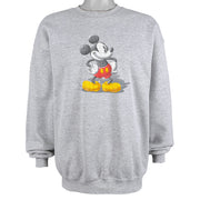 Disney - Grey Mickey Crew Neck Sweatshirt 1990s X-Large Vintage Retro