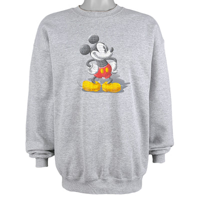 Disney - Grey Mickey Crew Neck Sweatshirt 1990s X-Large