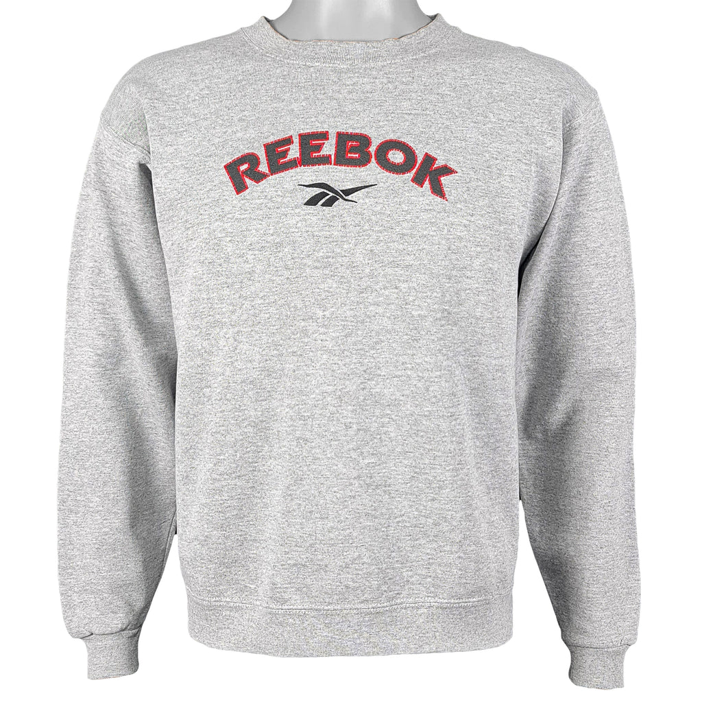 Reebok - Grey Spell-Out Crew Neck Sweatshirt 1990s Medium Vintage Retro