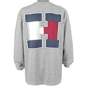 Tommy Hilfiger - Grey Big Spell-Out Crew Neck Sweatshirt 1990s X-Large Vintage Retro