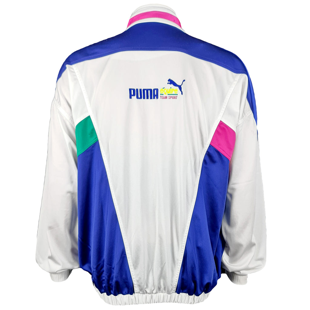 Puma - White & Blue Spell-Out Track Jacket 1990s Large Vintage Retro