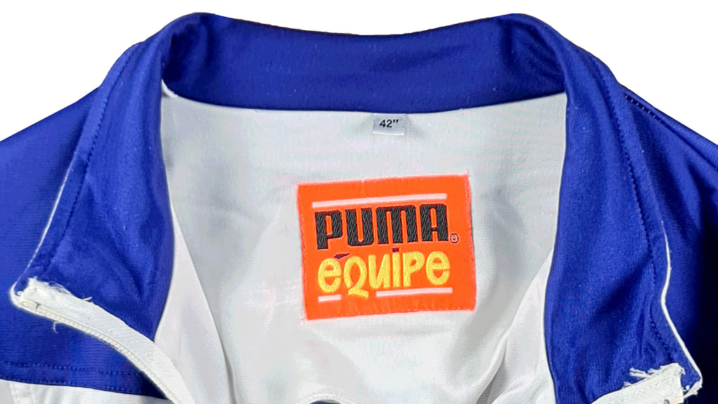 Puma - White & Blue Spell-Out Track Jacket 1990s Large Vintage Retro