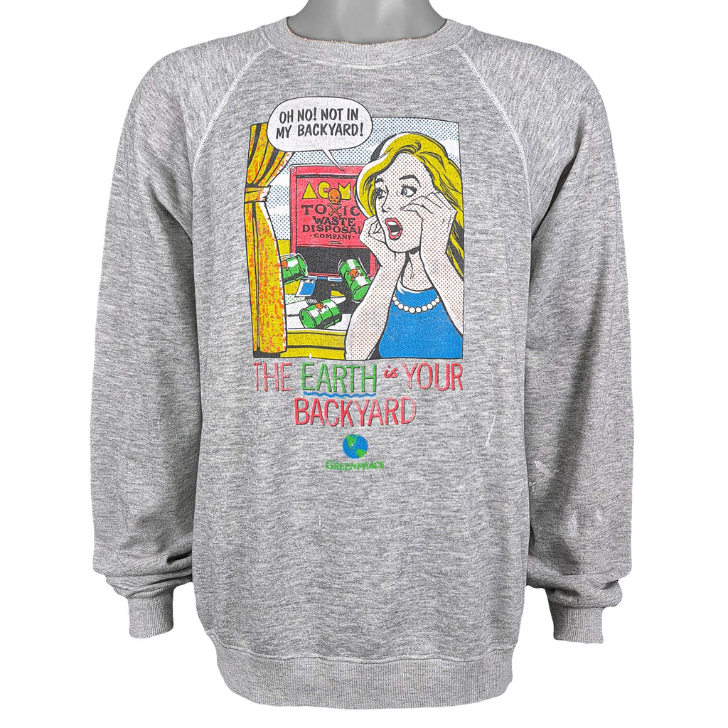 Vintage (Hanes) - The Earth is Your Backyard Crew Neck Sweatshirt 1990s X-Large Vintage Retro