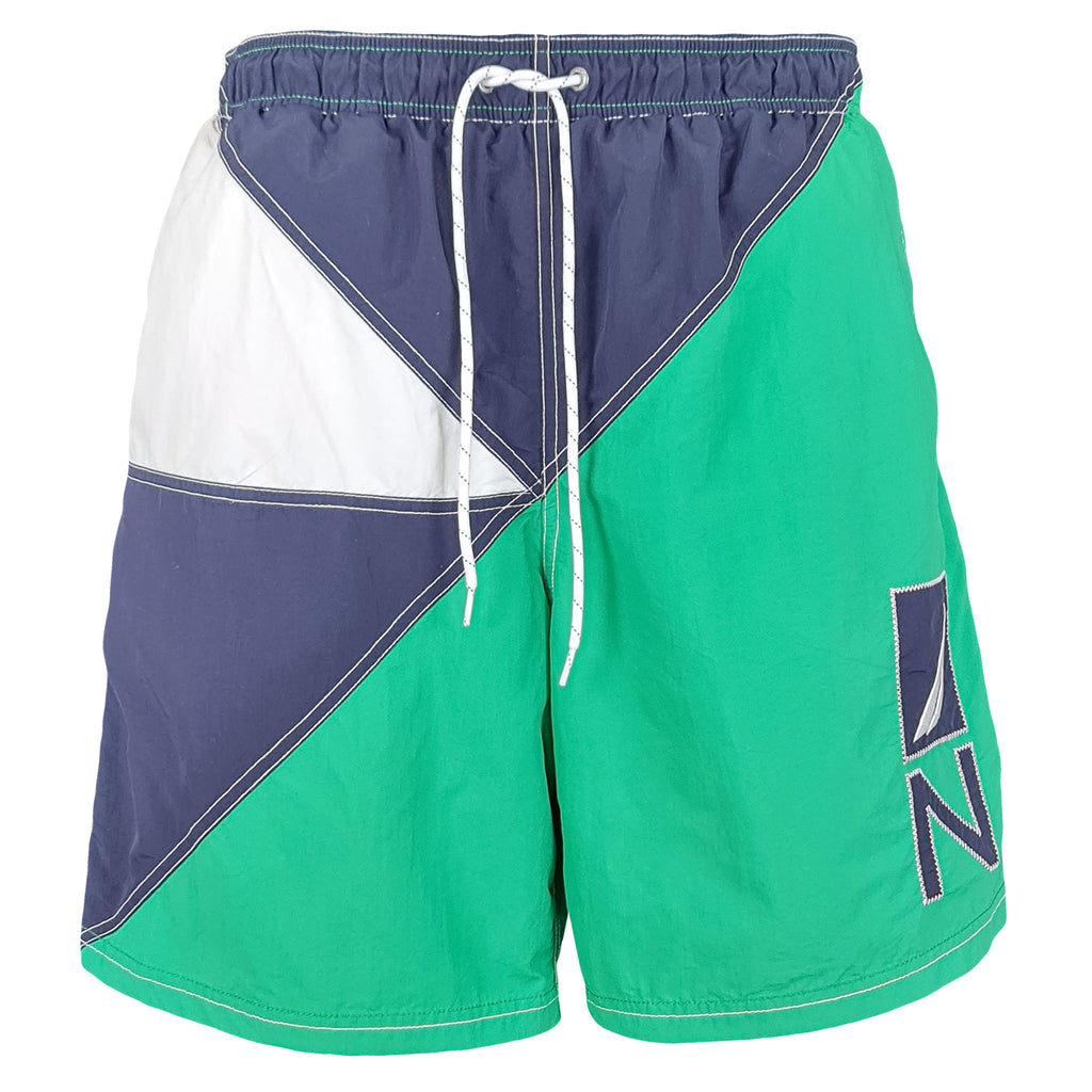 Nautica - Green with Blue & White Shorts 1990s X-Large Vintage Retro