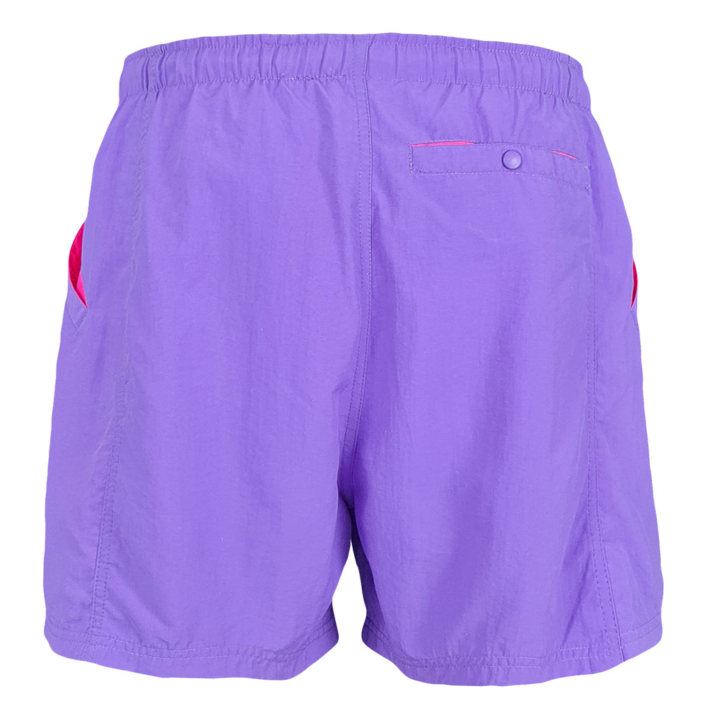 Nike - Purple Aqua Gear Spell-Out Shorts 1990s Medium Vintage Retro