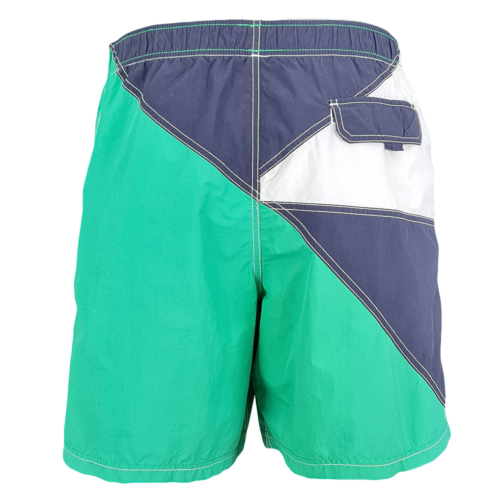 Nautica - Green with Blue & White Swim Shorts 1990s Medium