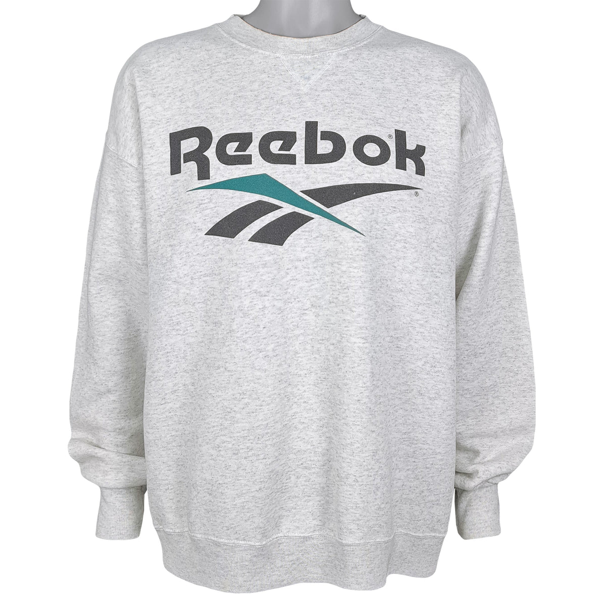 Reebok - Grey Spell-Out Crew Neck Sweatshirt 1990s X-Large Vintage Retro