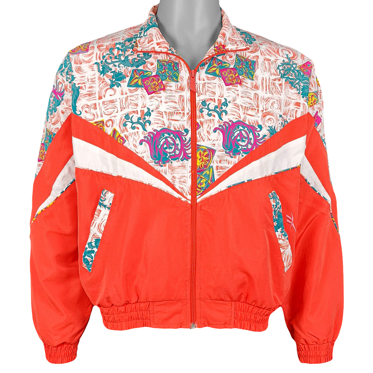 Reebok - Colorful Patterned Windbreaker 1980s Small Vintage Retro