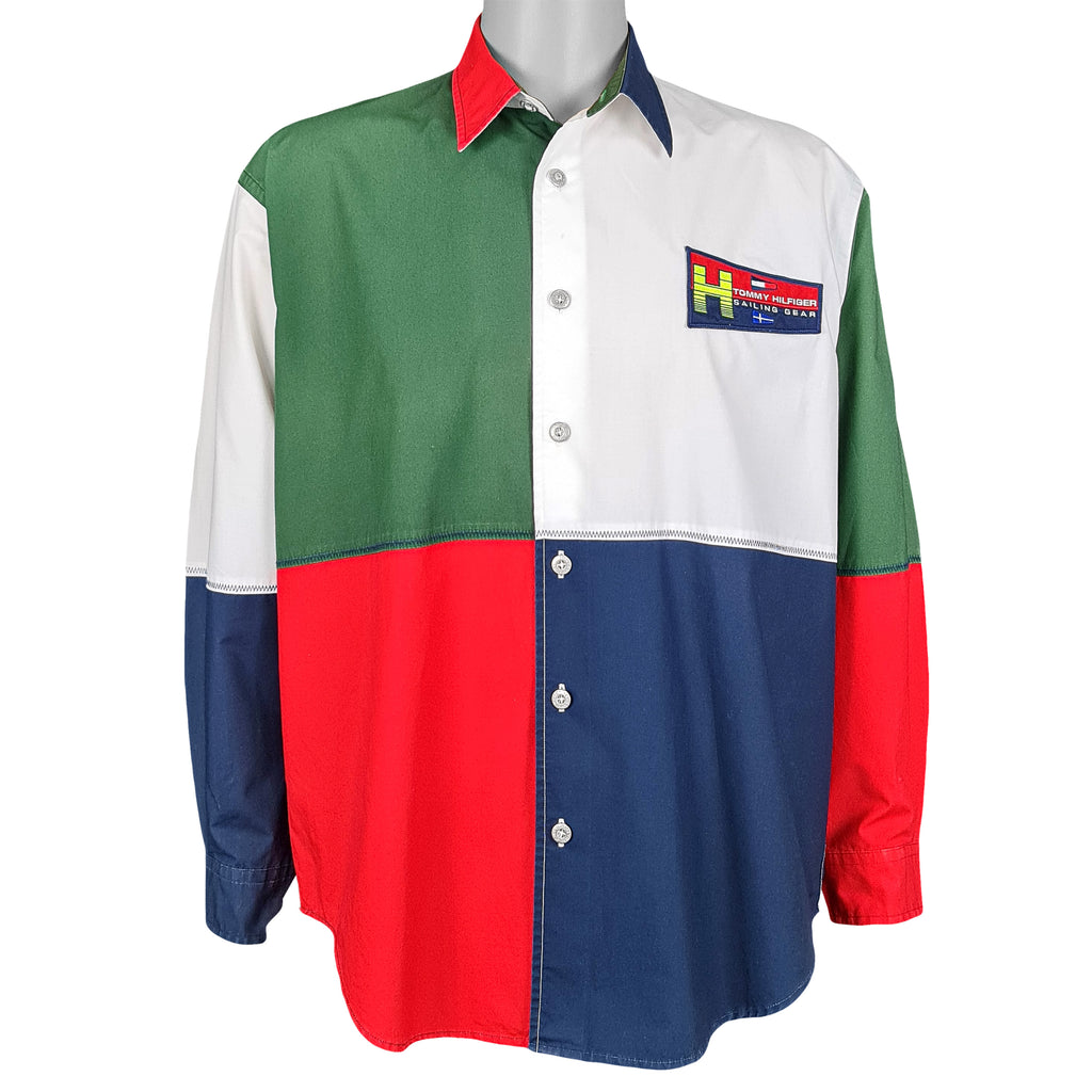 Tommy Hilfiger - Sailing Gear 045/88 Long Sleeved Shirt 1990s Large Vintage Retro