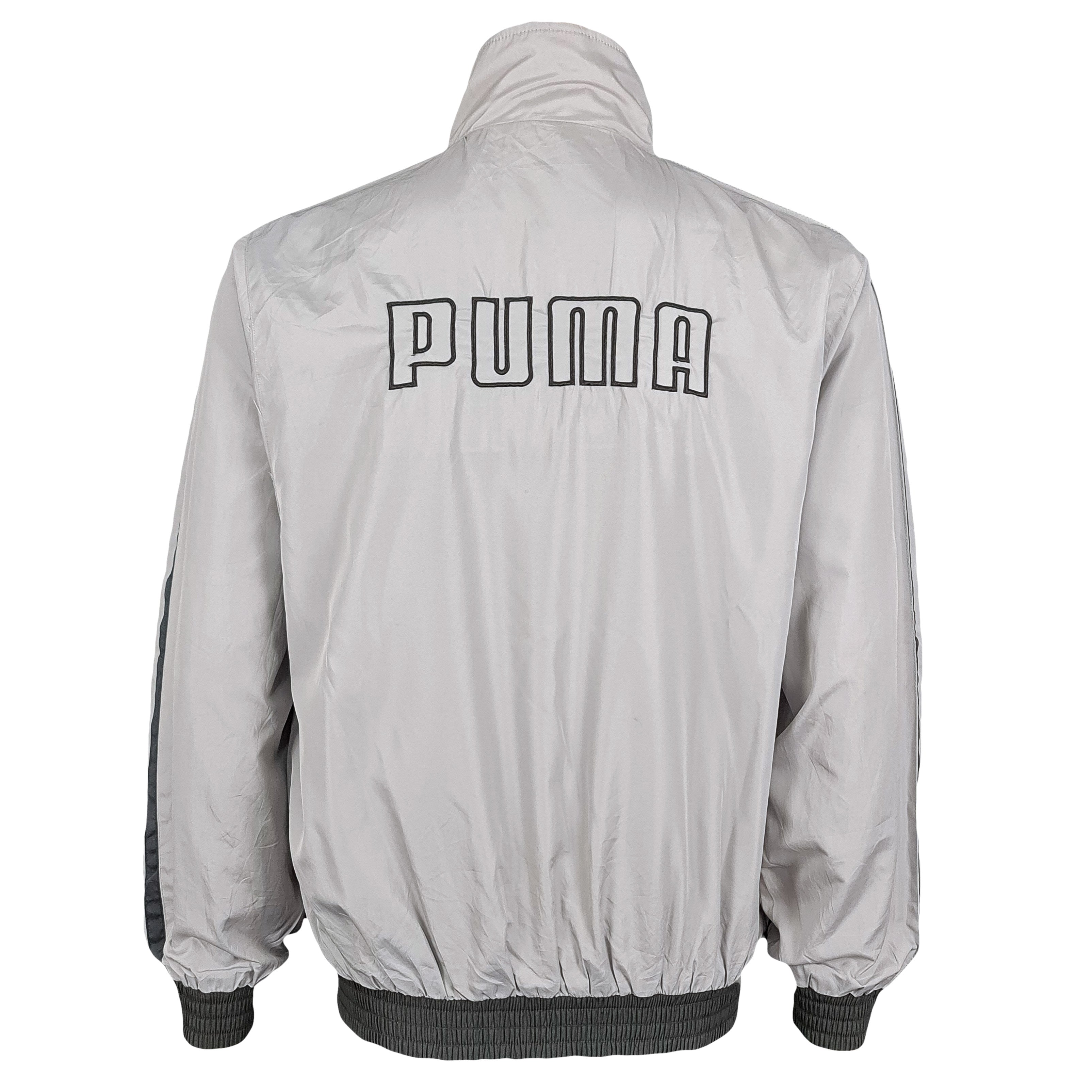 Puma - Black & Grey Reversible Spell-Out Windbreaker 1990s Medium Vintage Retro 