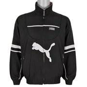 Puma - Black & Grey Reversible Spell-Out Windbreaker 1990s Medium Vintage Retro 