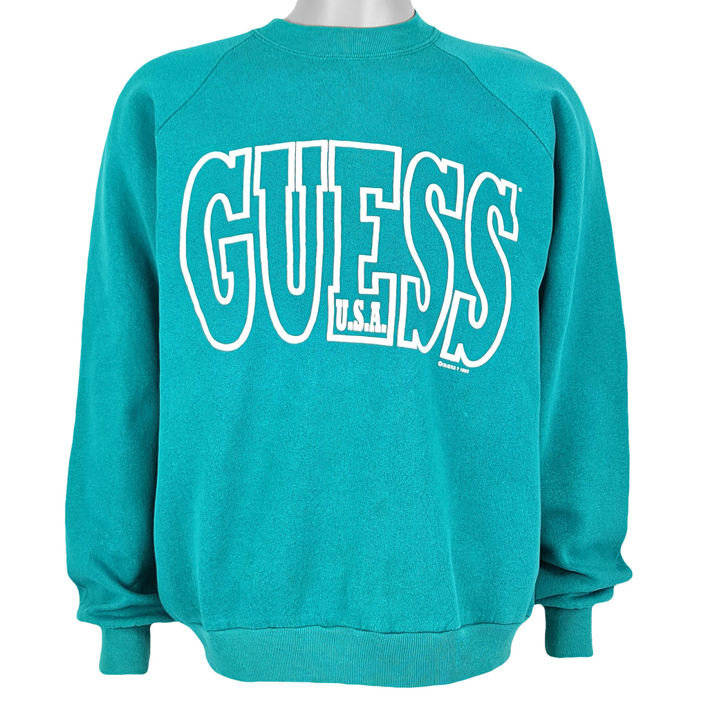 Guess - Green Spell-Out Sweatshirt 1993 X-Large Vintage Retro