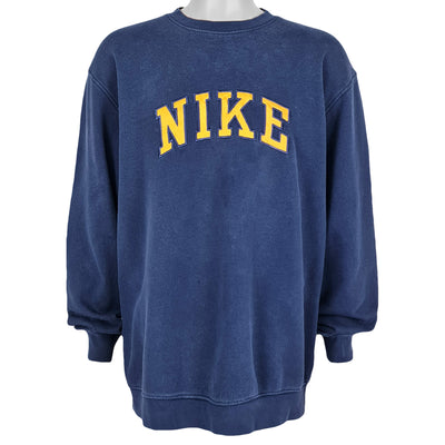 Nike - Blue Big Spell-Out Crew Neck Sweatshirt 1990s X-Large