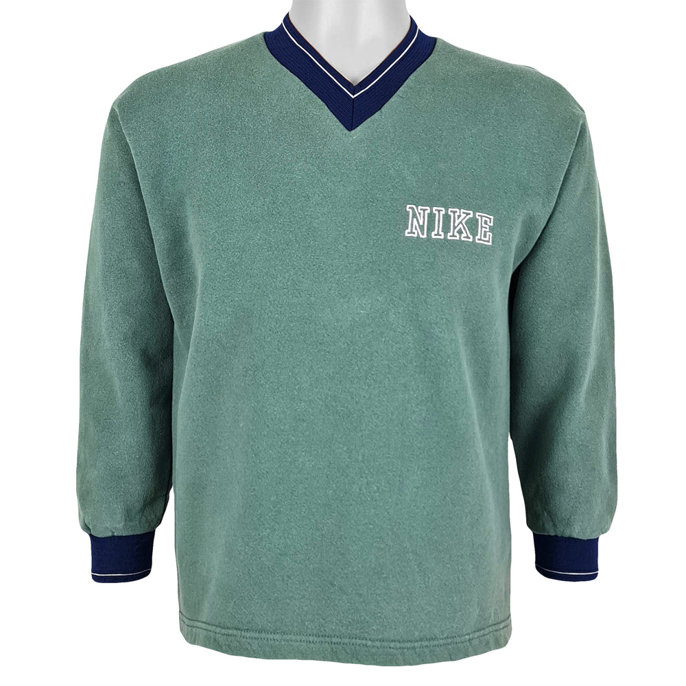 Nike - Green Spell-Out V-Neck Sweatshirt 1990s Large Vintage Retro