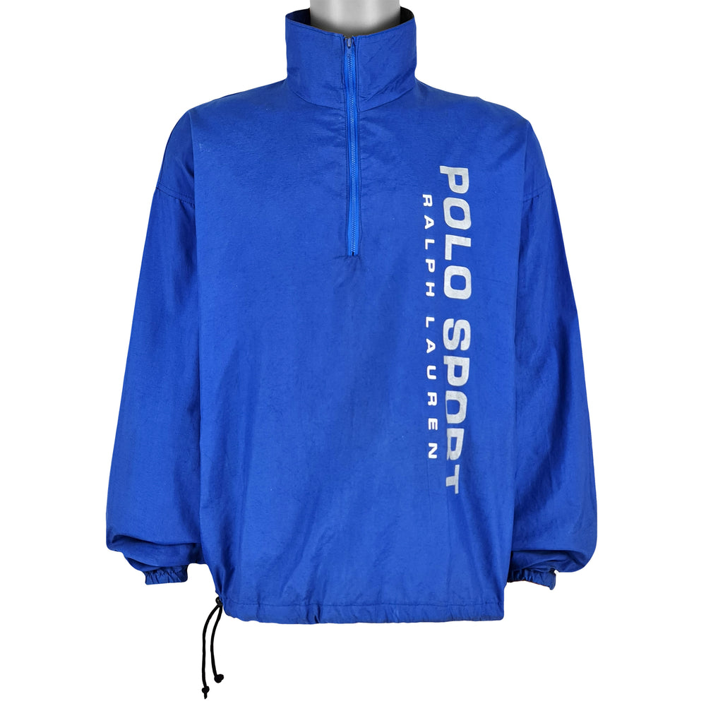 Ralph Lauren (Polo) - Blue Spell-Out 1/4 Zip Pullover 1990s X-Large Vintage Retro