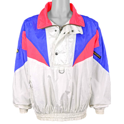 Descente - White & Blue Flashy Pullover Jacket 1990s X-Large